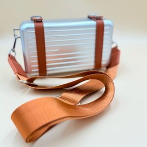 Women’s Stylish Aluminum Hard Brief Case Style Crossbody Bag with Brown Details